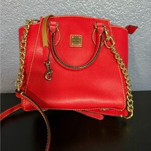 Dooney & Bourke Red Small Crossbody Gold Hardware Chain Accent